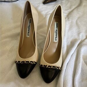 Karl Lagerfeld Black and Cream Chain Detail Heels